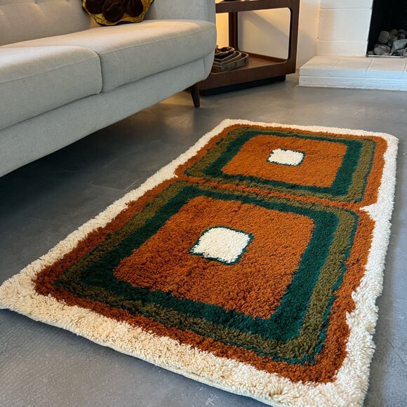 1960's HOJER EKSPORT WILTON Danish Modern Wool Rya Rug Tapestry Mid Century - Picture 9 of 13